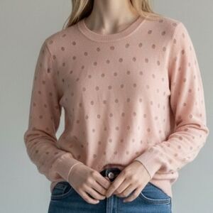 Karl Lagerfeld Paris Champagne Rose Sheer Polka Dots Crewneck Sweater